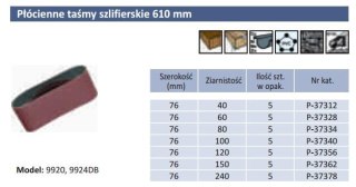 PASY BEZKOŃCOWE 76 x 610mm gr.100 25szt 9920, 9924DB