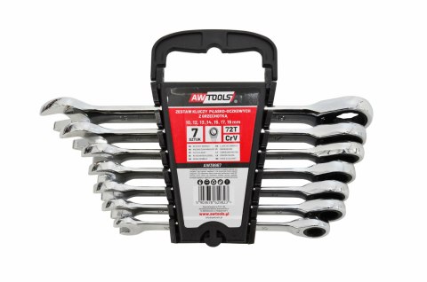 AWTOOLS KLUCZE PŁASKO-OCZKOWE Z GRZECHOTKĄ KOMPLET 6 szt. 8-19mm