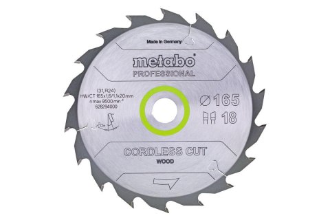METABO PIŁA TARCZOWA HW/CT 165x20x18z CORDLESS CUT WOOD PROFESSIONAL METABO PIŁA TARCZOWA HW/CT 165x20x18z CORDLESS CUT WOOD PROFESSIONAL