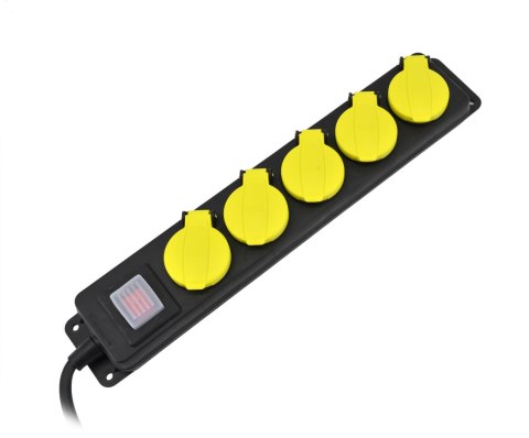 AWTOOLS PRZEDŁUŻACZ WARSZTATOWY CZARNY 5 GNIAZD 3,0m Z UZIEMIENIEM, WYŁĄCZNIK IP44 3x1,5mm