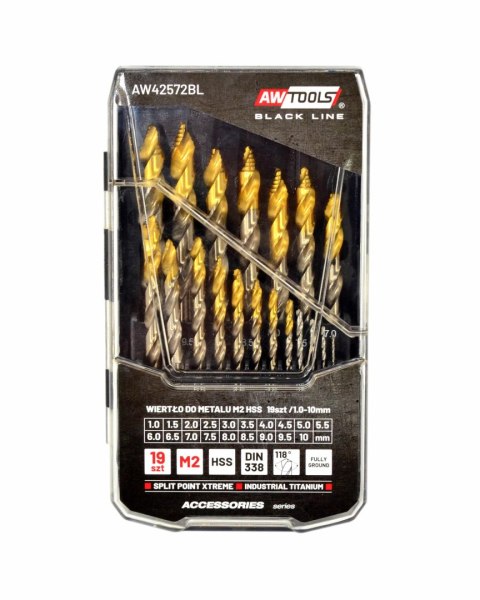 AWTOOLS WIERTŁO DO METALU M2 HSS-TiN KPL.19szt. /1.5-10mm / BLACK LINE