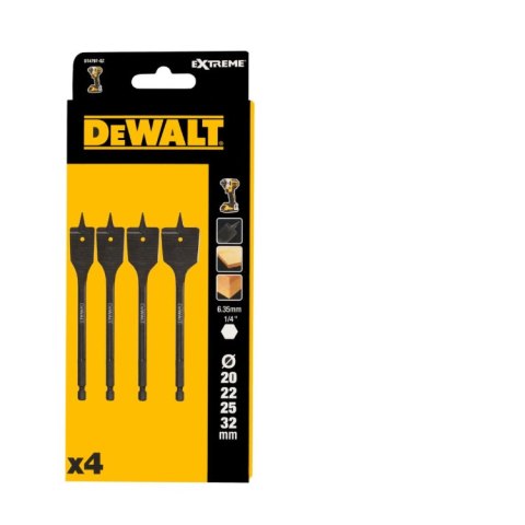 DEWALT WIERTŁO ŁOPATKOWE UDAROWE KPL. 4szt. 20, 22, 25, 32mm HEX 1/4"