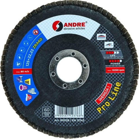 ANDRE ŚCIERNICA LISTKOWA 125mm P 80 CYRKONOWA PRO LINE WERSJA I