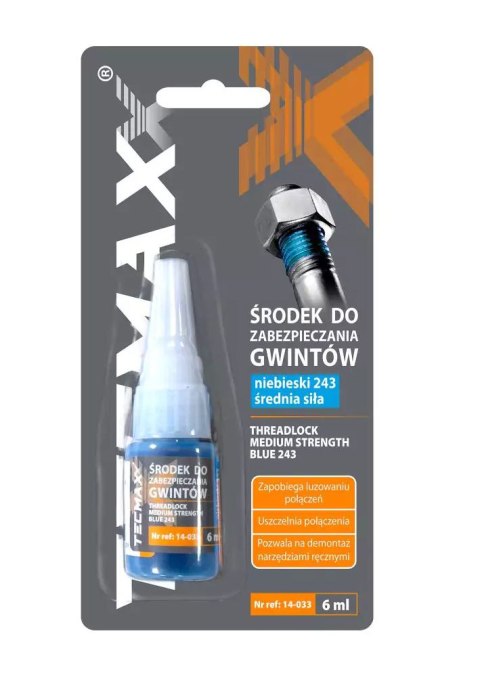 TECMAXX ŚRODEK DO ZABEZPIECZANIA GWINTÓW NIEBIESKI - ŚREDNI 6ml TECMAXX ŚRODEK DO ZABEZPIECZANIA GWINTÓW NIEBIESKI - ŚREDNI 6ml