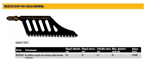 DEWALT BRZESZCZOT DO WYRZYNARKI 112x2,3mm DREWNO /1szt DEWALT BRZESZCZOT DO WYRZYNARKI 112x2,3mm DREWNO /1szt