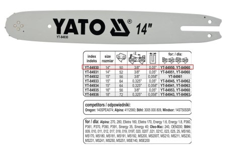 YATO PROWADNICA ŁAŃCUCHA 35cm (14") 3/8G YATO PROWADNICA ŁAŃCUCHA 35cm (14") 3/8G