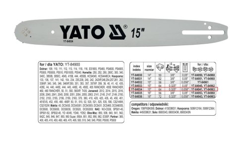 YATO PROWADNICA ŁAŃCUCHA 38cm/64/325"/1,5 YATO PROWADNICA ŁAŃCUCHA 38cm/64/325"/1,5