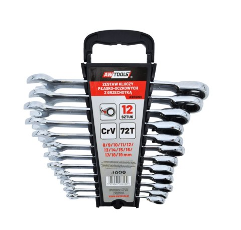 AWTOOLS KLUCZ PŁASKO-OCZKOWY Z GRZECH.KPL.12szt 8-19mmZ PRZEŁĄCZ.