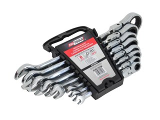AWTOOLS KLUCZ PŁASKO-OCZKOWY Z GRZECH.PRZEGUB. KPL. 8szt 8-22mm