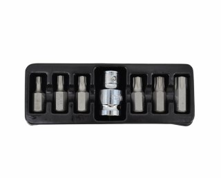 AWTOOLS KOŃCÓWKI TORX 7cz. T25-T55 + ADAPTER, Z OTWOREM BLACK LINE