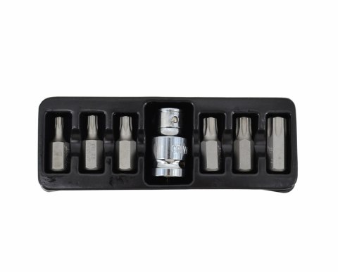 AWTOOLS KOŃCÓWKI TORX 7cz. T25-T55 + ADAPTER, Z OTWOREM BLACK LINE