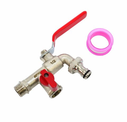 AWTOOLS KRAN OGRODOWY MOSIĄDZ NIK. PODWÓJNY 1/2" GZ 2x3/4"