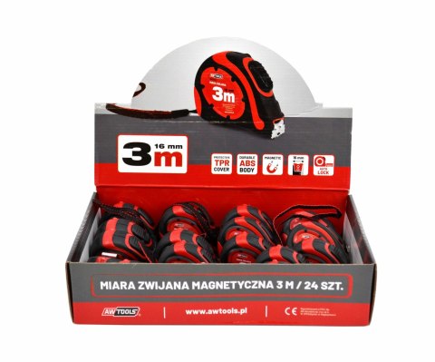 AWTOOLS MIARA ZWIJANA MAGNETYCZNA 3m x 16mm ABS TPR 1-AUTO STOP