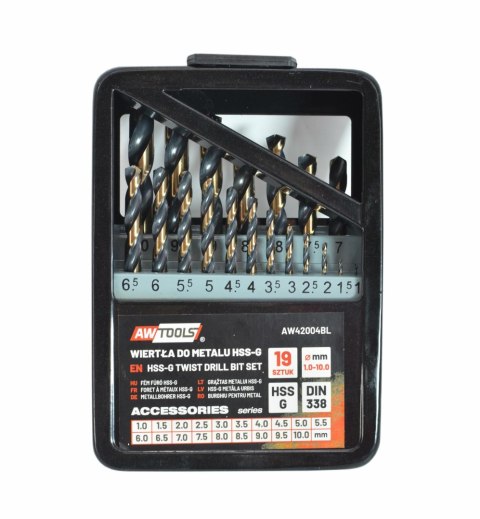 AWTOOLS WIERTŁO METAL HSS M2 KPL. 19szt. / 1.0-10 mm/PREMIUM