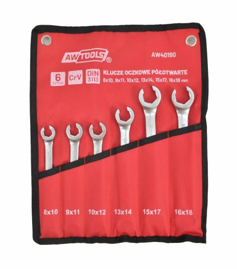 AWTOOLS ZESTAW KLUCZY PŁASKICH PÓŁOTWARTYCH kpl. 6szt.