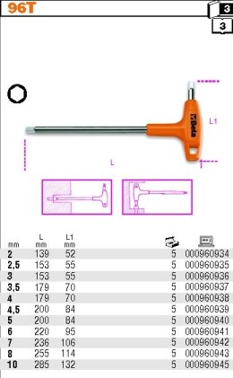 BETA KLUCZ TRZP.KĄTOWY 2mm /96T/2...