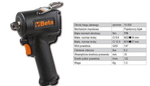 BETA PNEUMATYCZNY KLUCZ UDAROWY 1/2" 770Nm /1927XM 122 l/min.