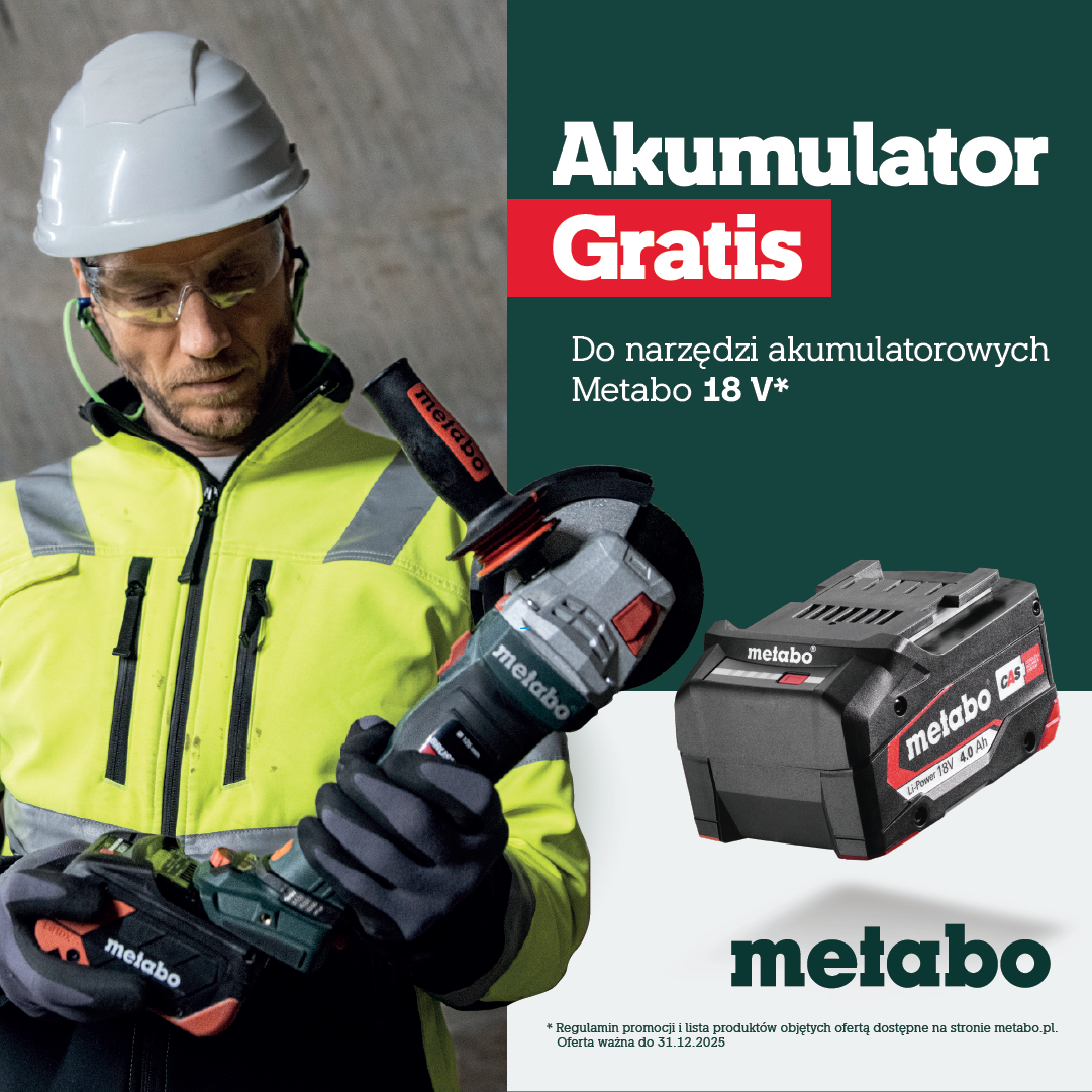 Kup dowolne narzędzie akumulatorowe Metabo 18 V i ciesz się darmowym akumulatorem!